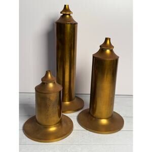 Vintage MCM Brass Oil Candlesticks Set of 3